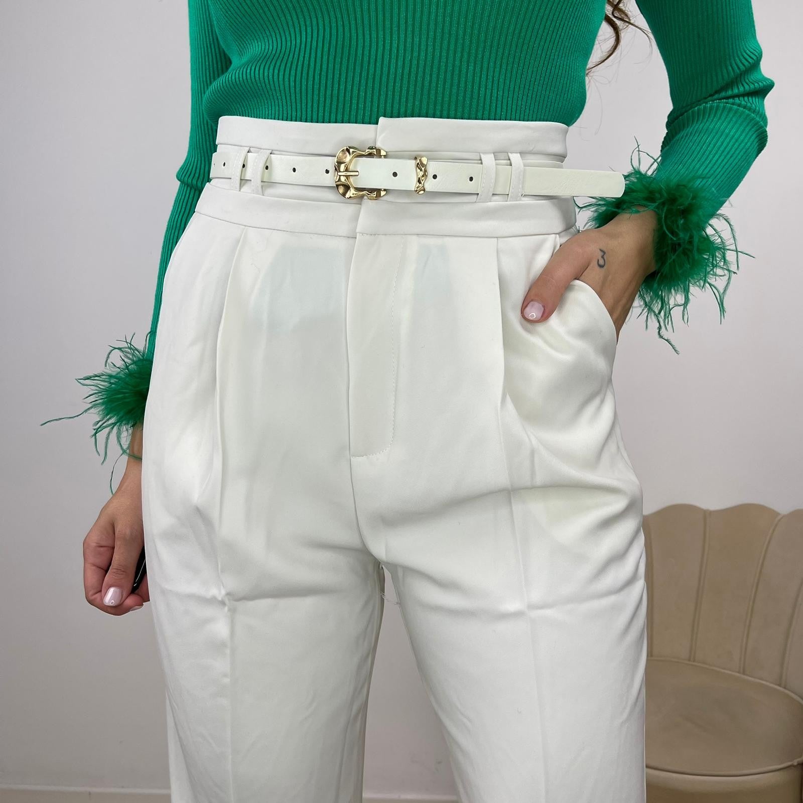 PANTALONI PAPER BAG PANNA