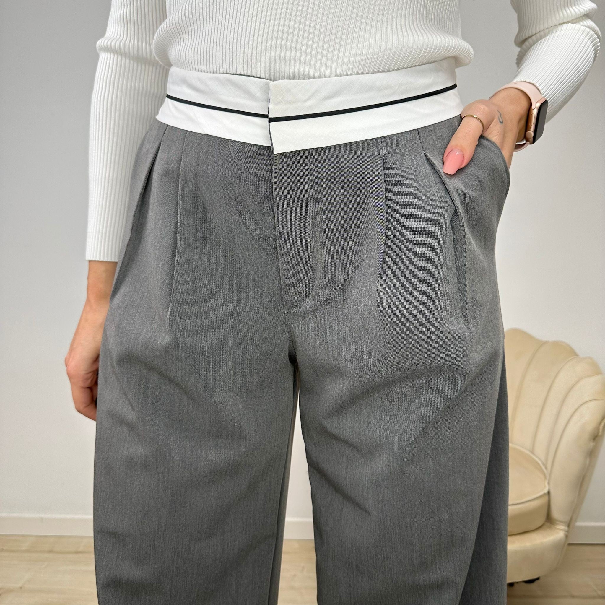 PANTALONI PALAZZO GRIGIO