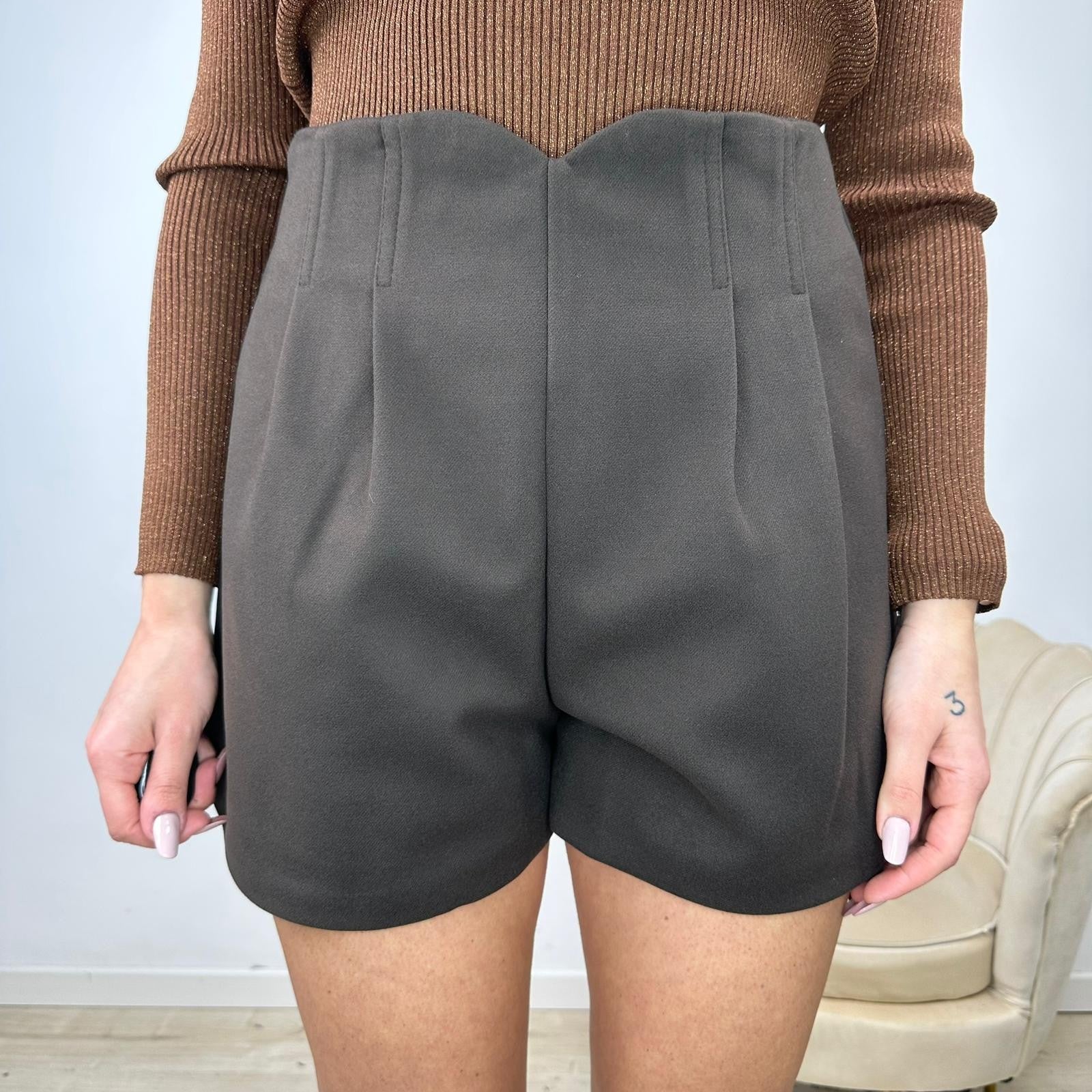 SHORT HIGH WAIST MARRONE