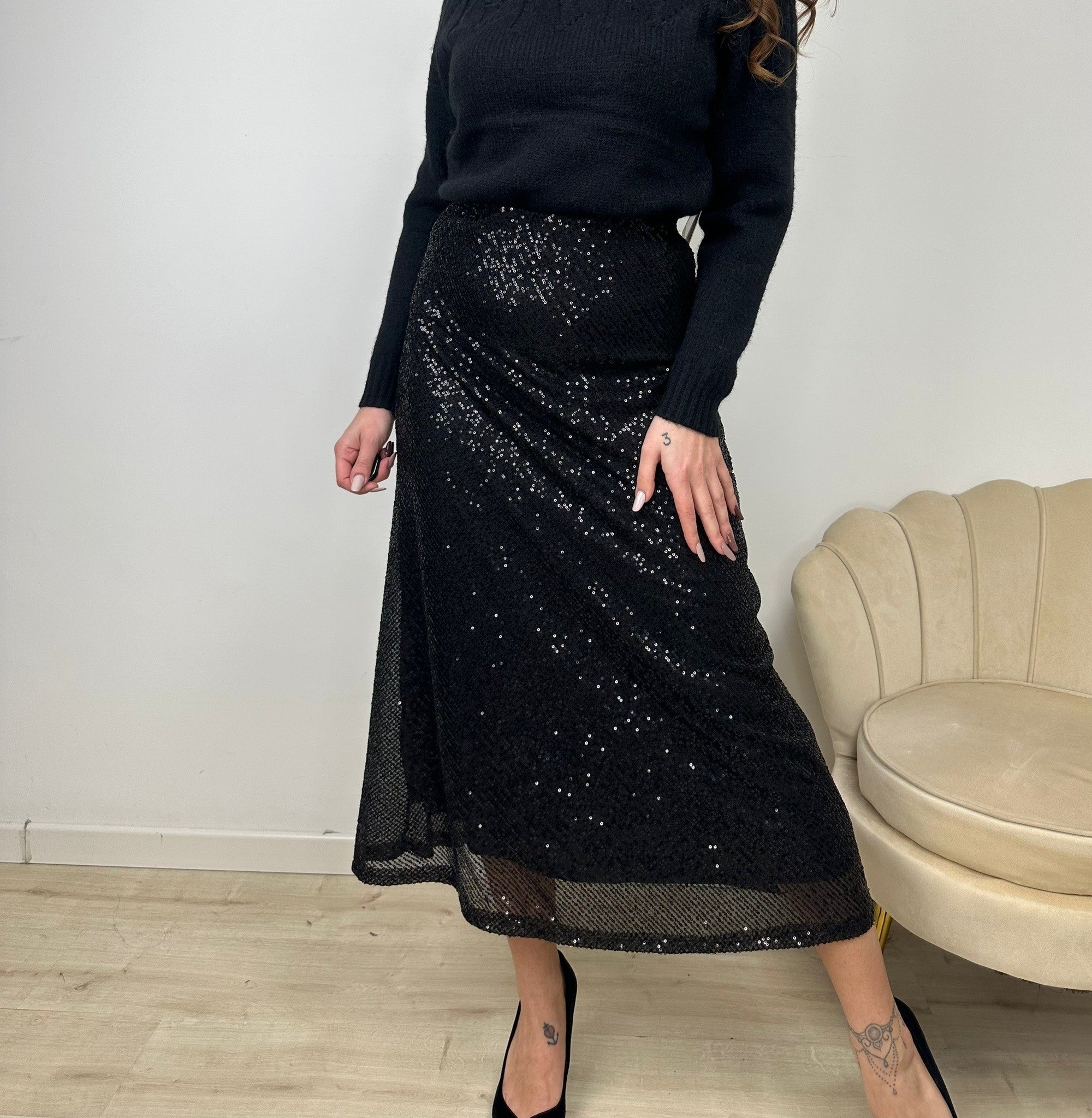 MIDI SKIRT SHINE NERO