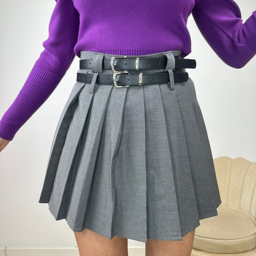 MINIGONNA DOPPIA CINTURA GRIGIO