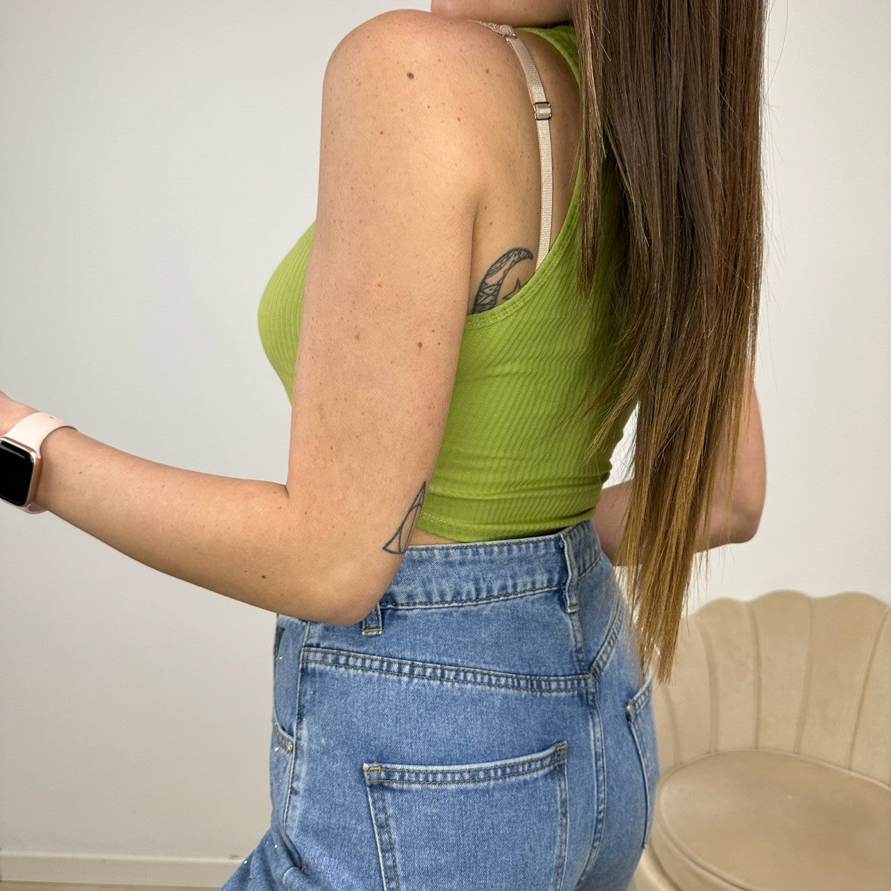 CROP TOP COSTINE VERDE CHIARO