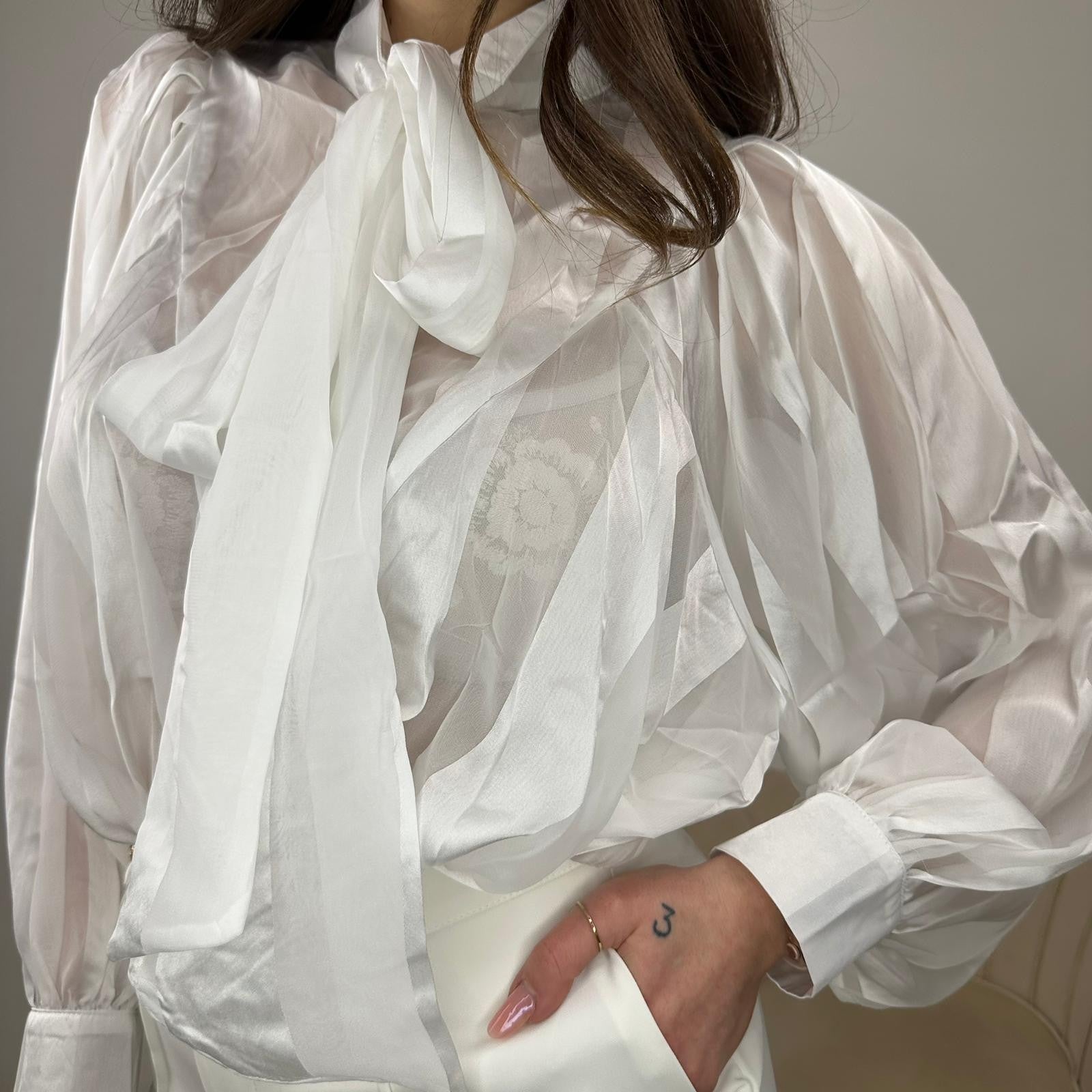 CAMICIA RIGHE CON FIOCCO BIANCA