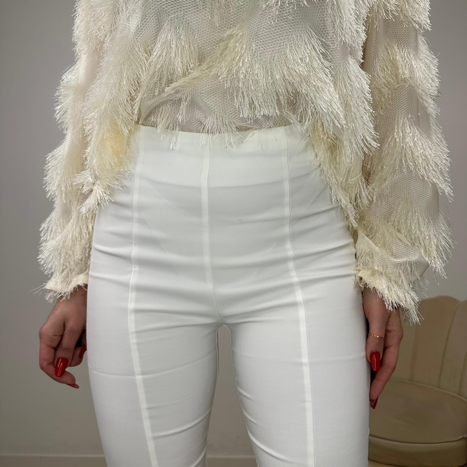 PANTALONE CON SPACCHETTI BIANCO