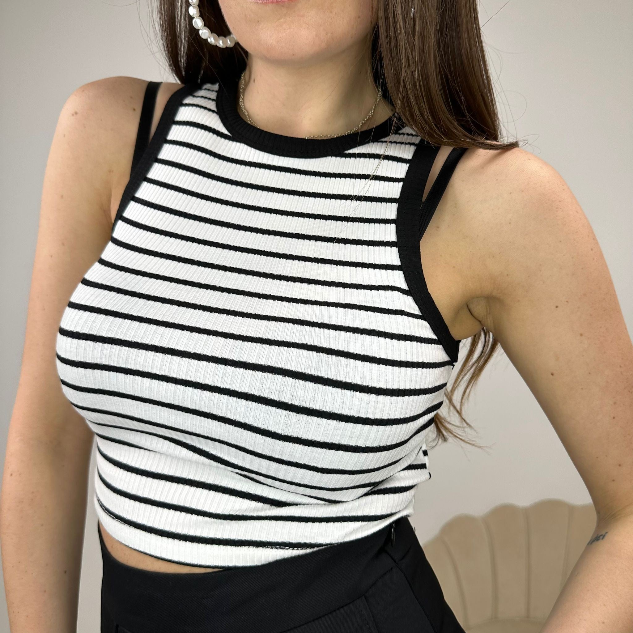 TOP HALTER RIGHE BIANCO