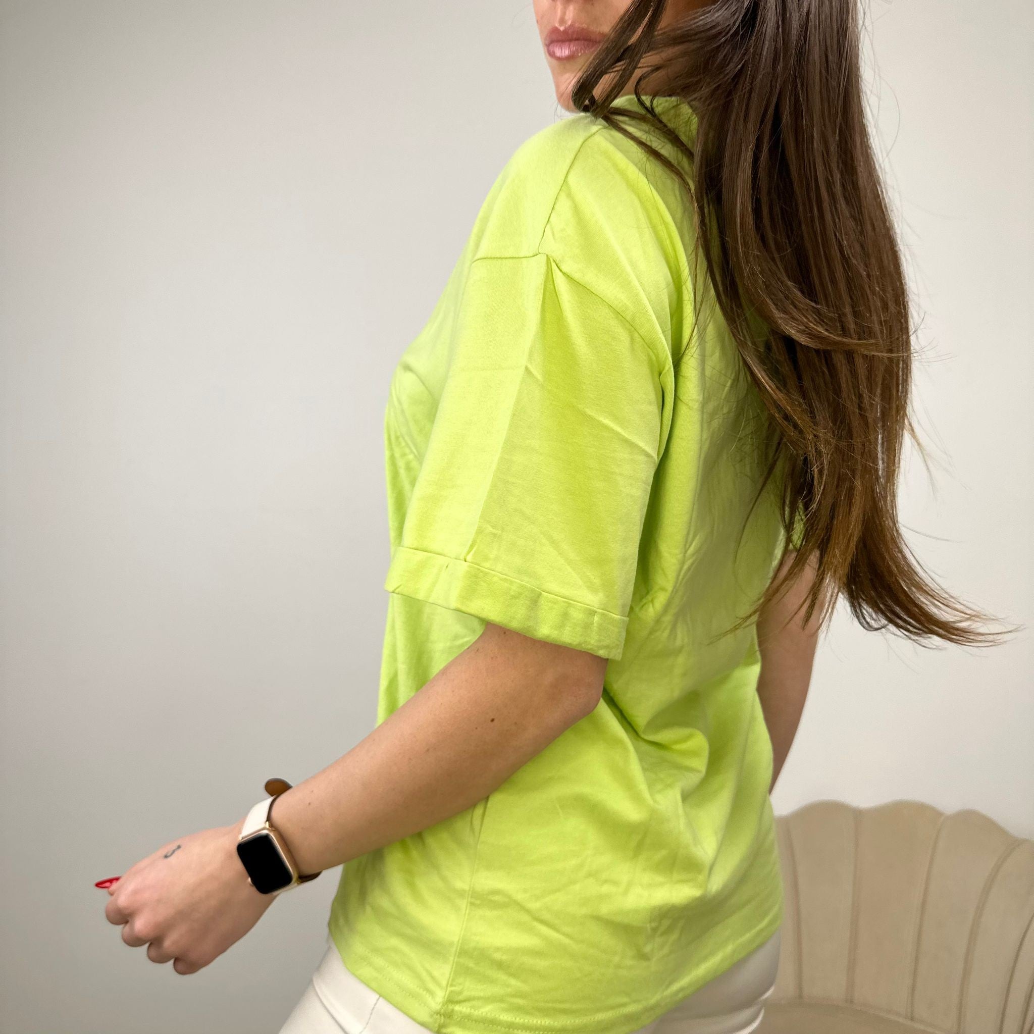 T-SHIRT BASIC CON RISVOLTO LIME