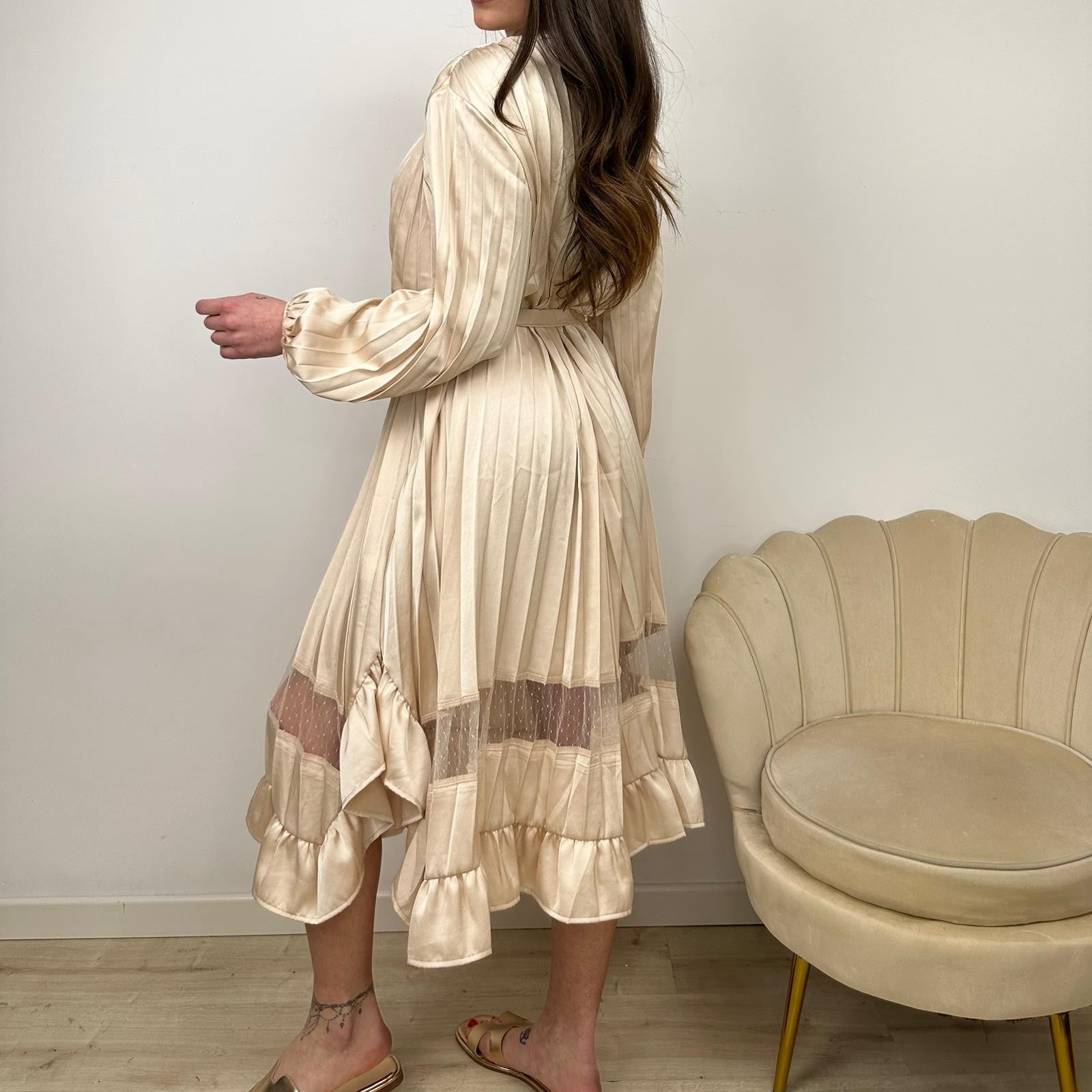 DRESS PLISSE' SATIN BEIGE
