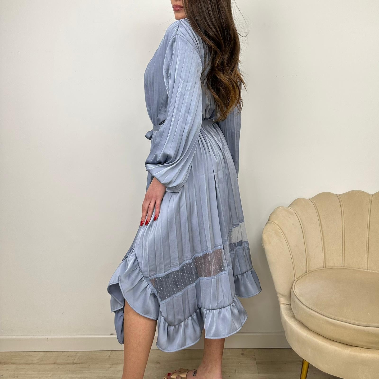 DRESS PLISSE' SATIN AZZURRO