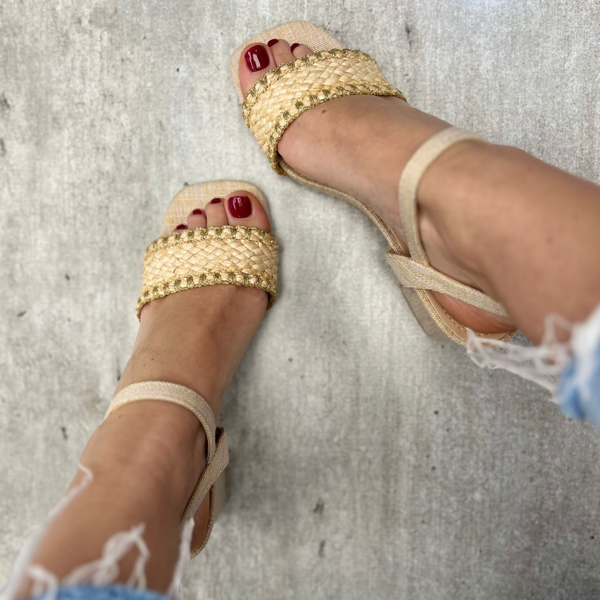 SANDALI IN TELA BEIGE