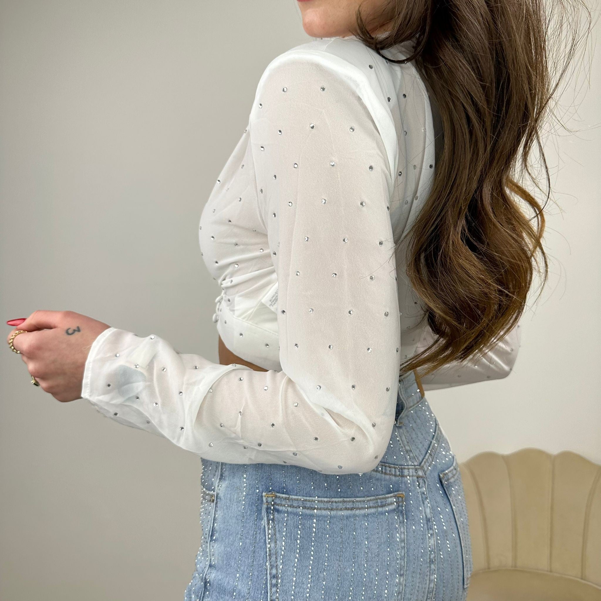 BLUSA CROP DIAMOND BIANCO