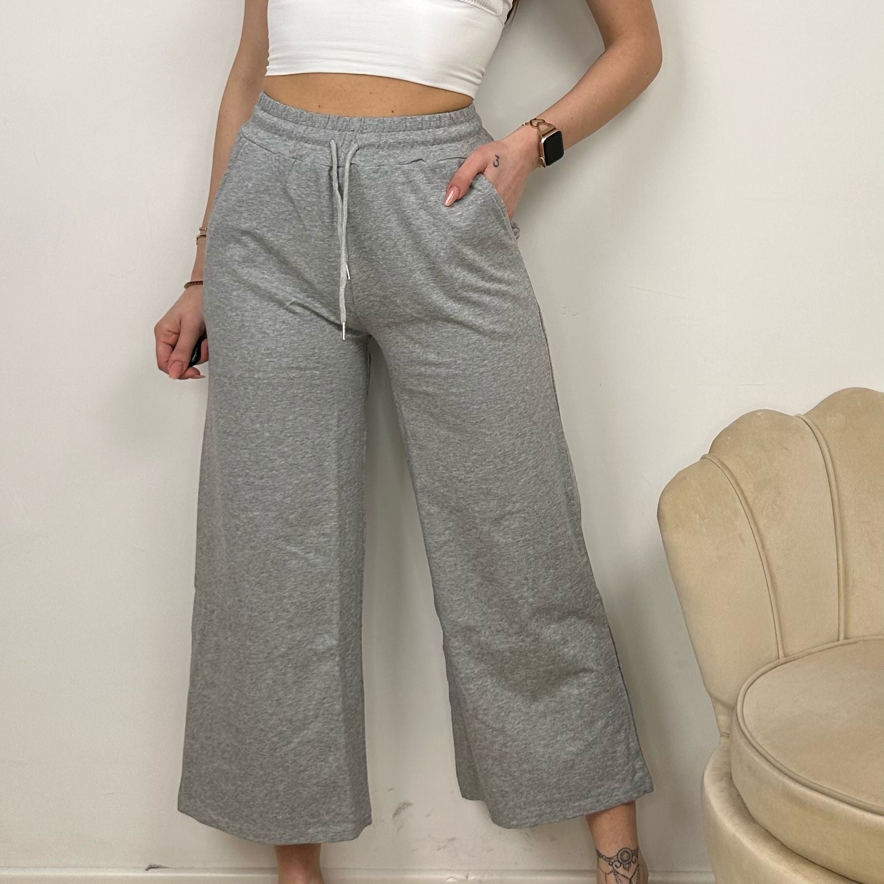 PANTAFITNESS WIDE LEG GRIGIO