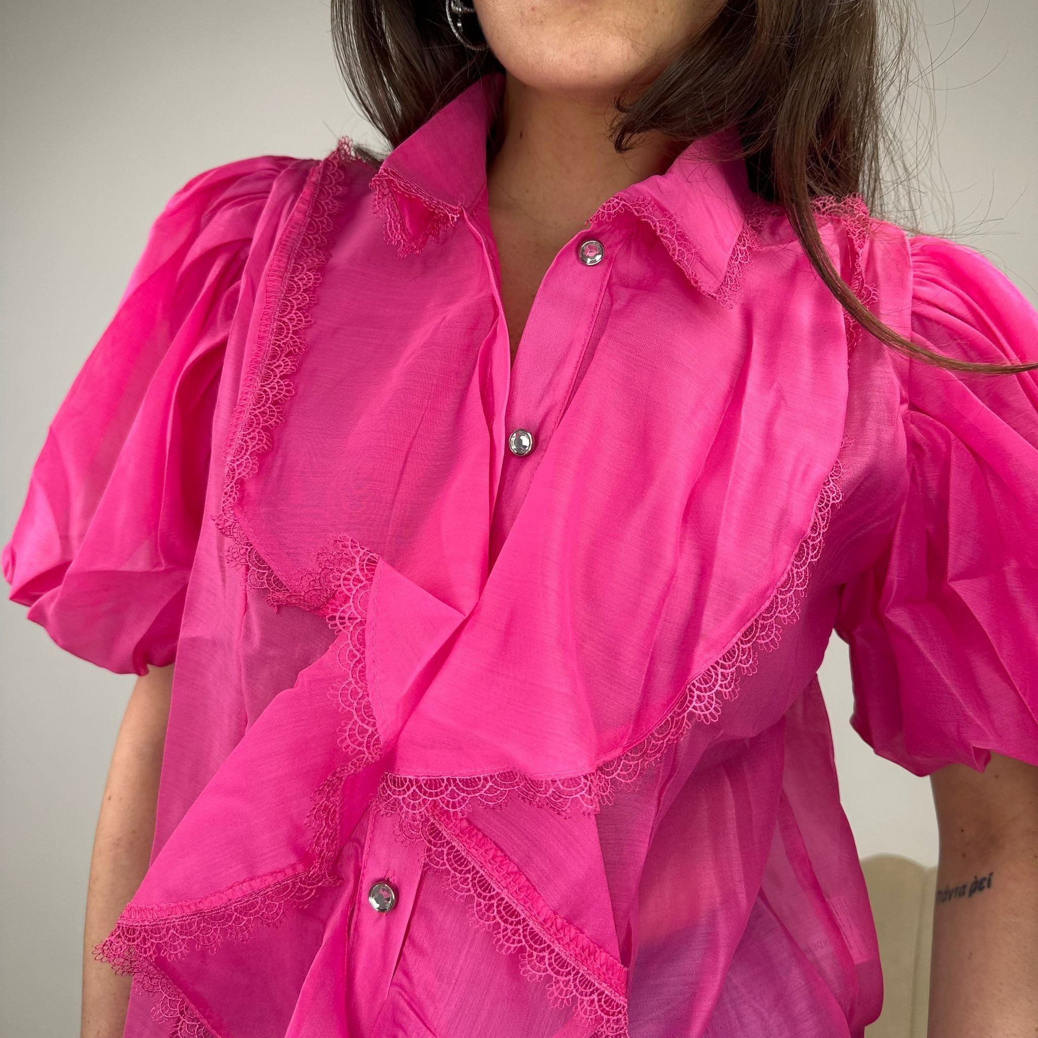CAMICIA MAXI VOLANT FUCSIA