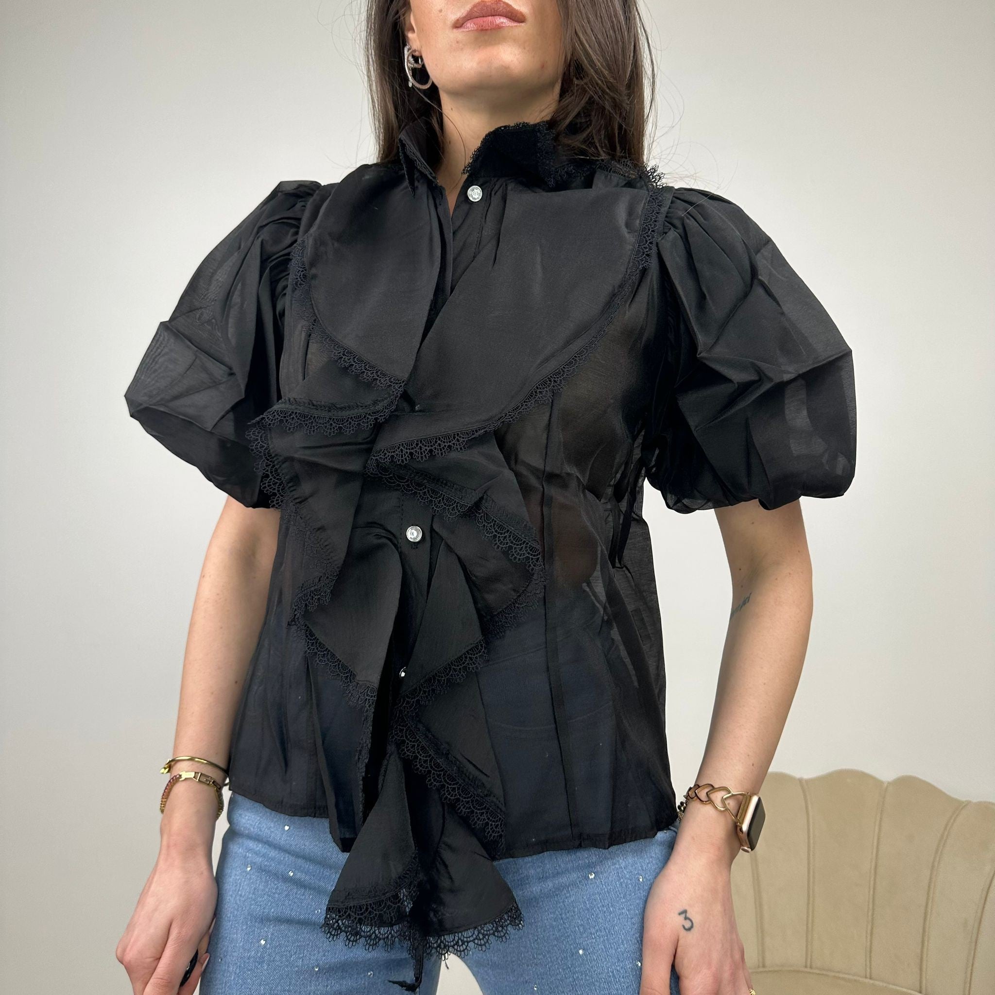 CAMICIA MAXI VOLANT NERA