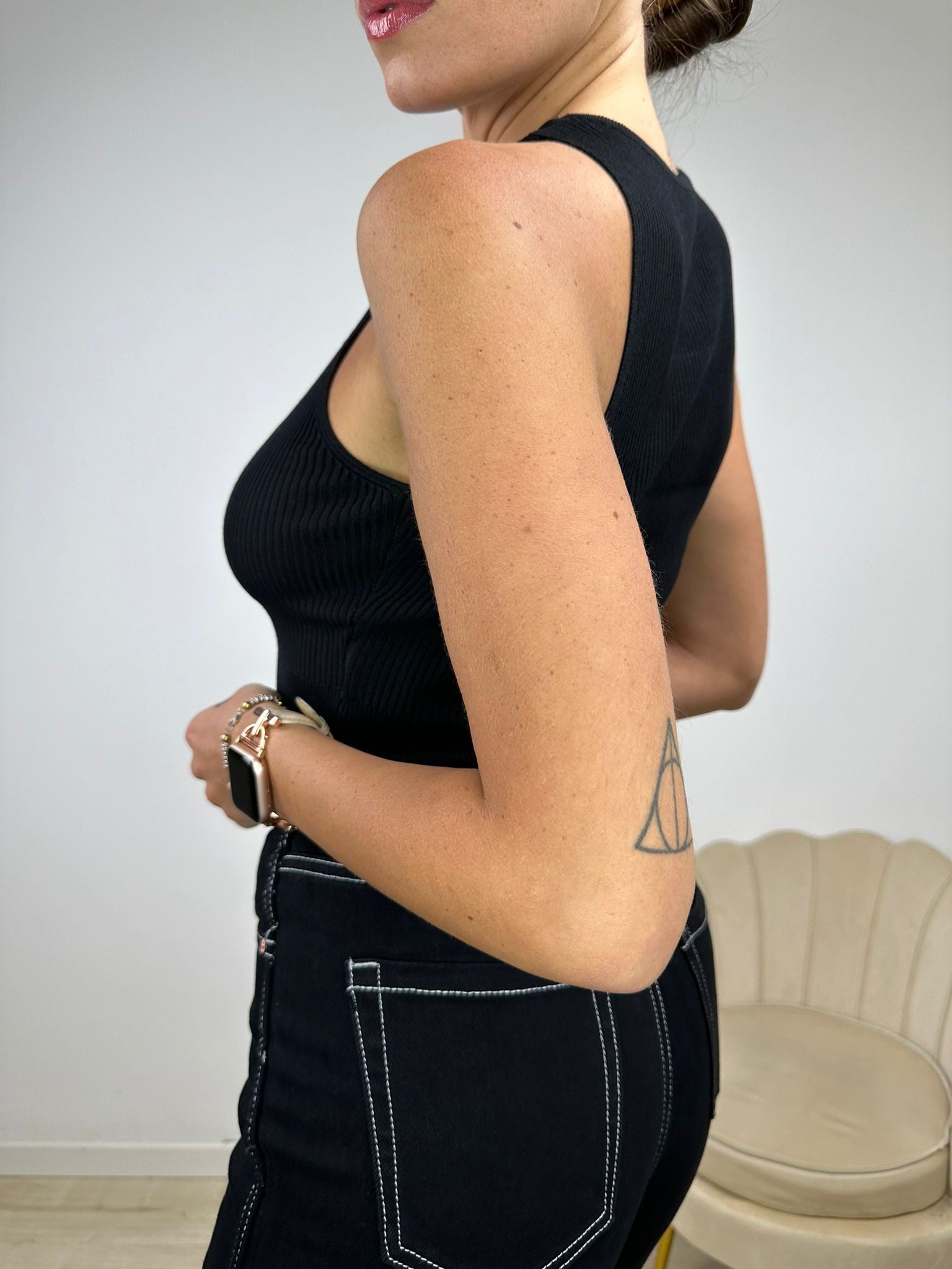 TOP CROP COSTINE NERO