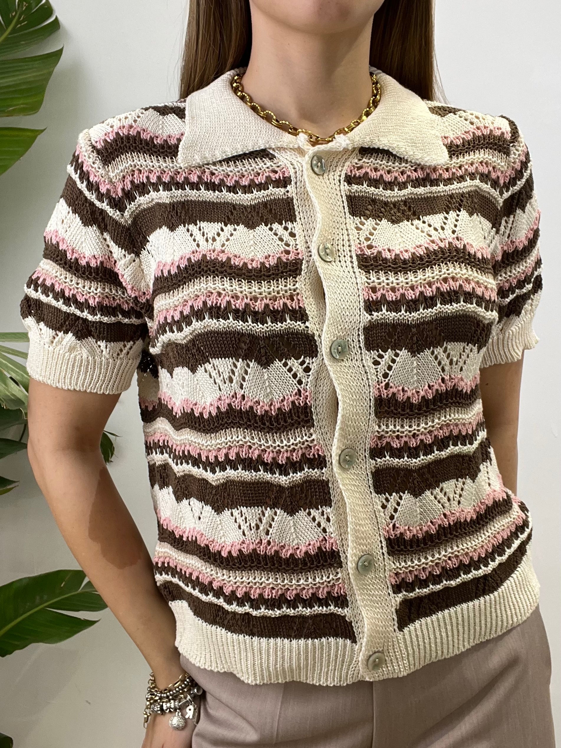 POLO CROCHET CLAUDIA PANNA MARRONE