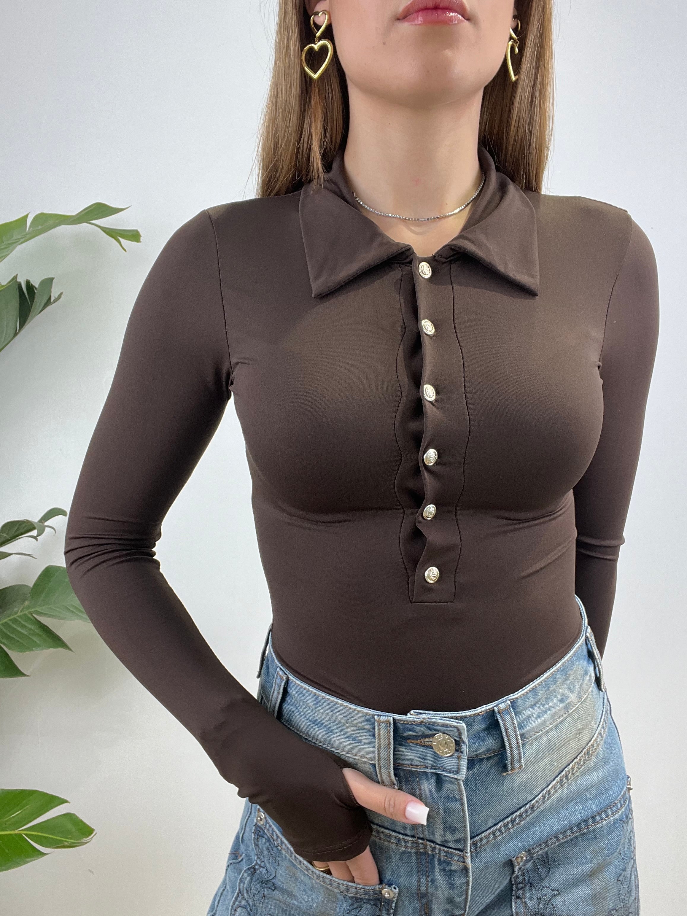 BODY POLO LICRA MARRONE