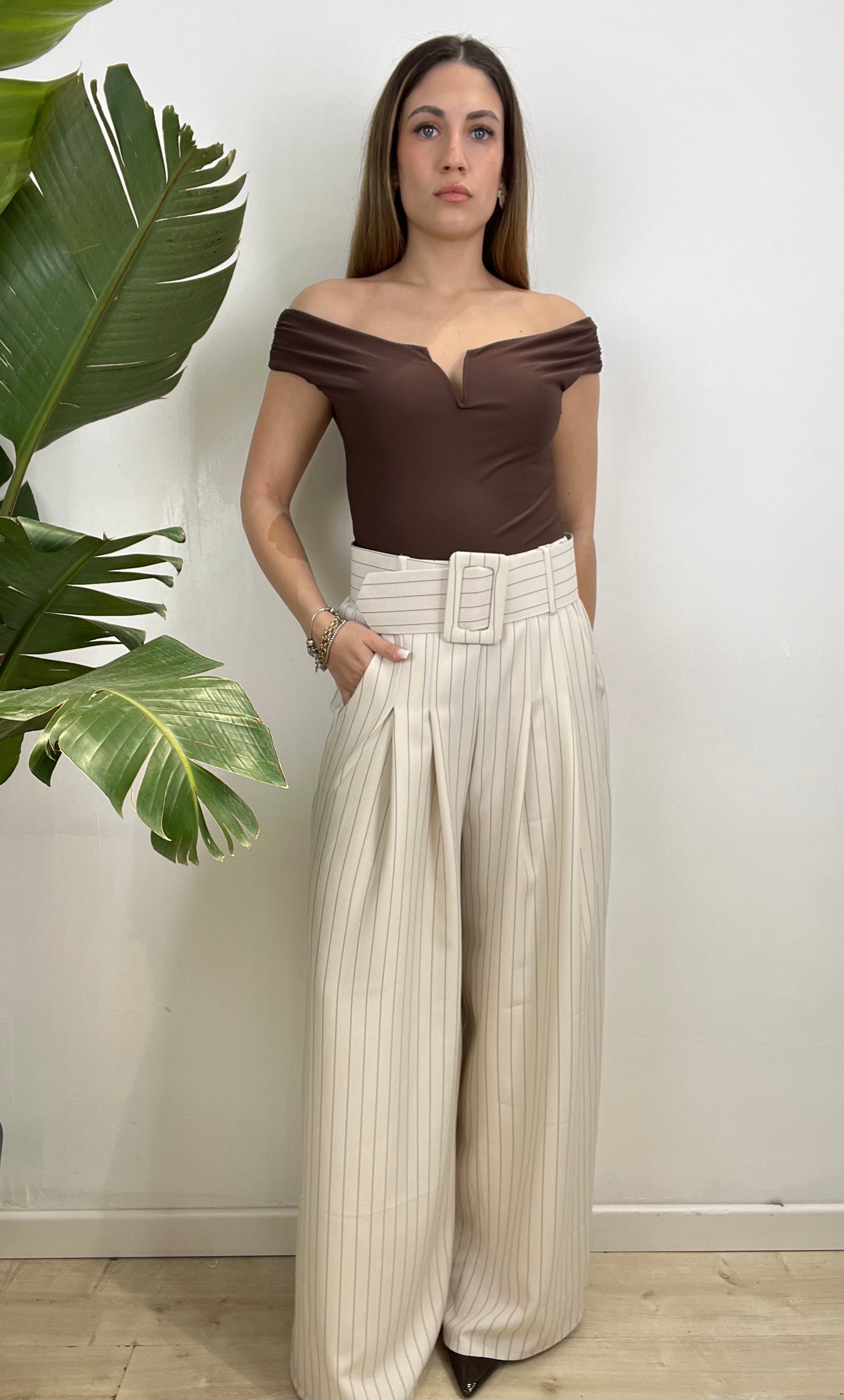 PANTALONI GESSATO SUSY BEIGE