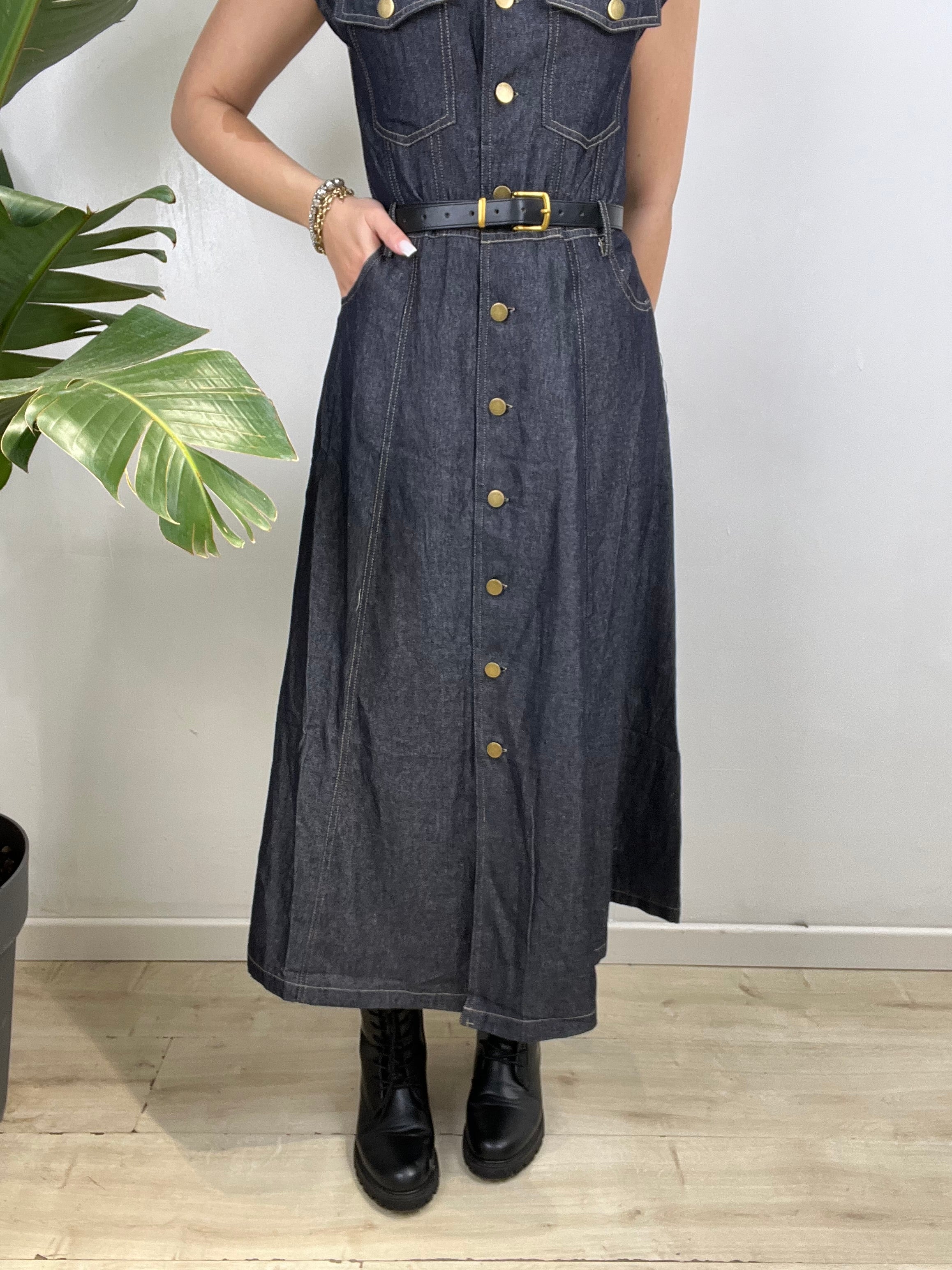 LONG DRESS CAMELIA DENIM SCURO