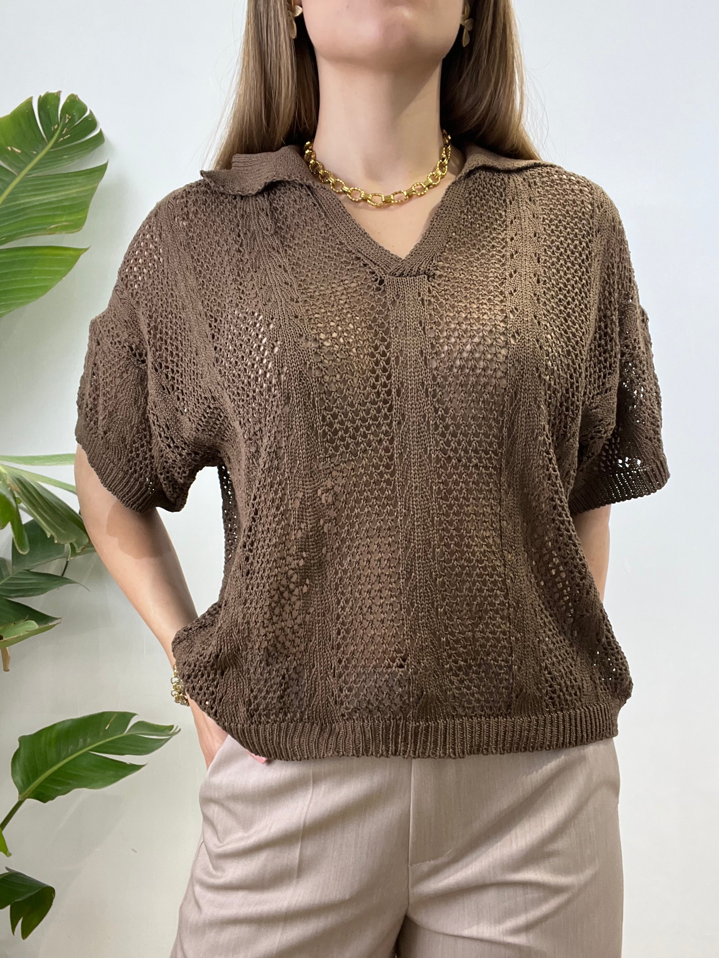 POLO CROCHET MARRONE