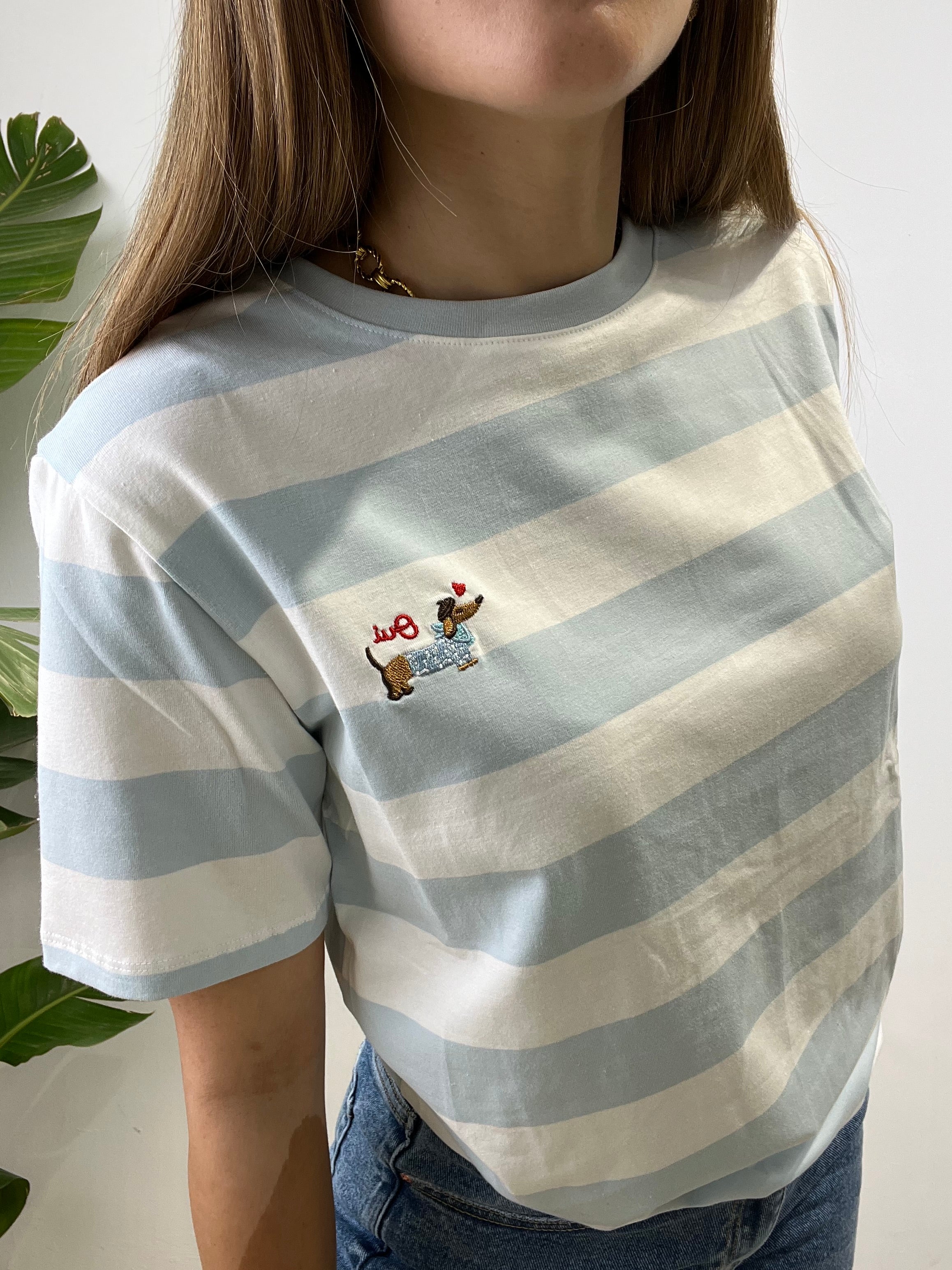 T-SHIRT RIGHE BASSOTTO AZZURRA