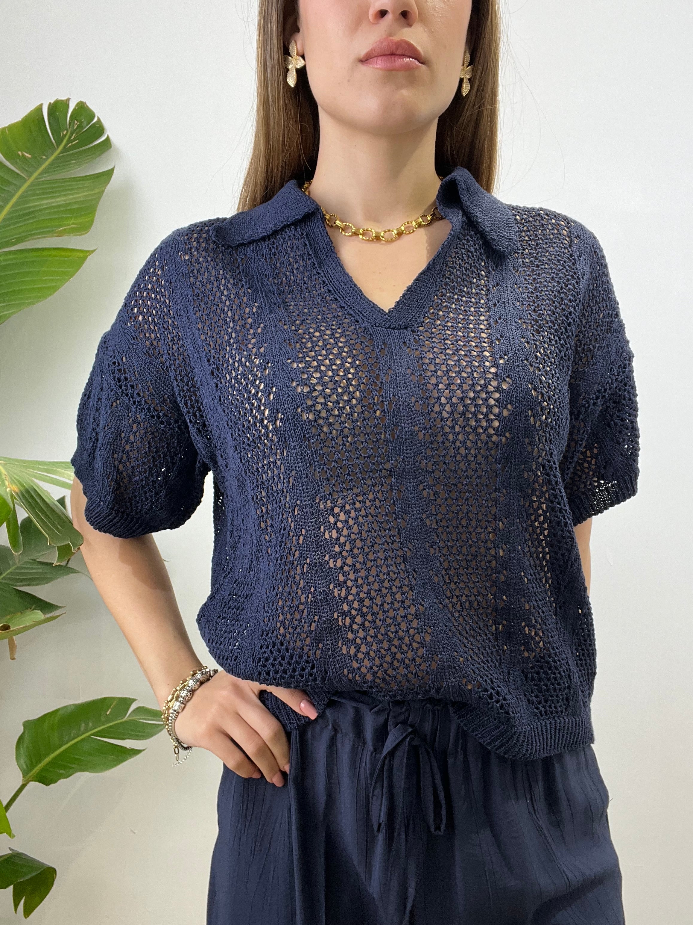POLO CROCHET BLU
