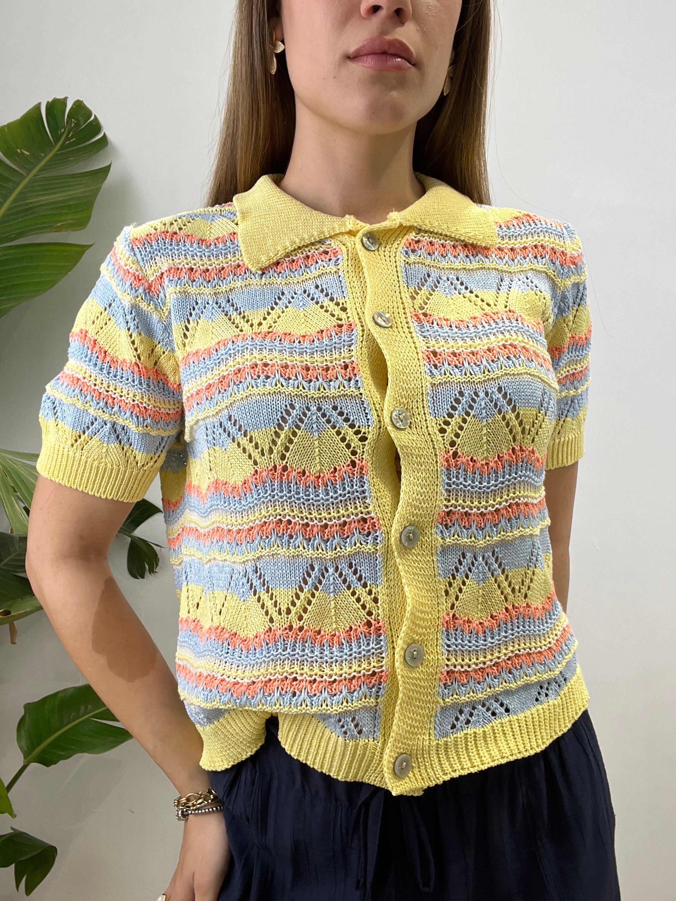 POLO CROCHET CLAUDIA GIALLA AZZURRA