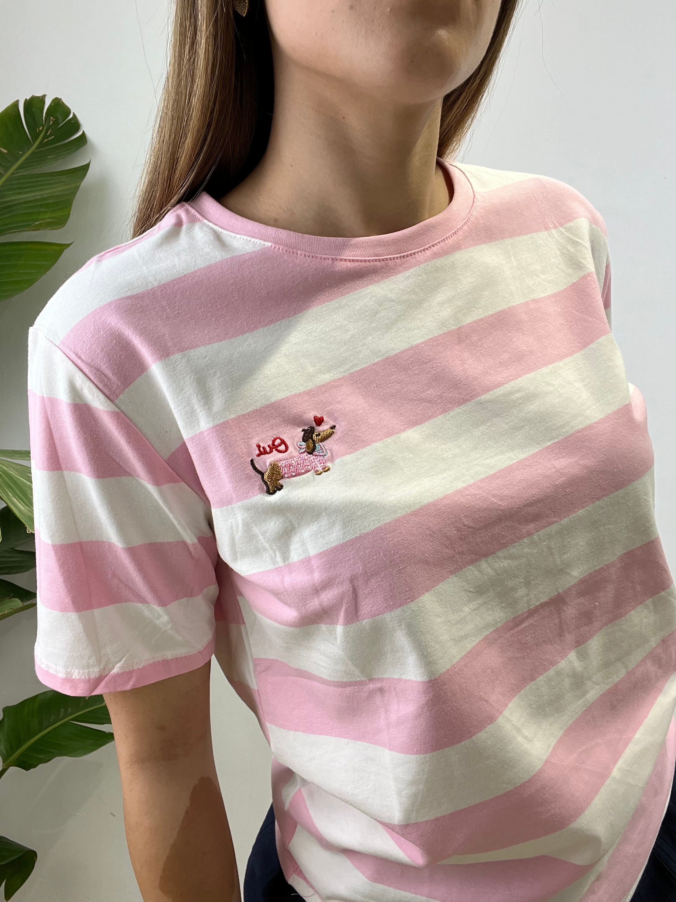 T-SHIRT RIGHE BASSOTTO ROSA