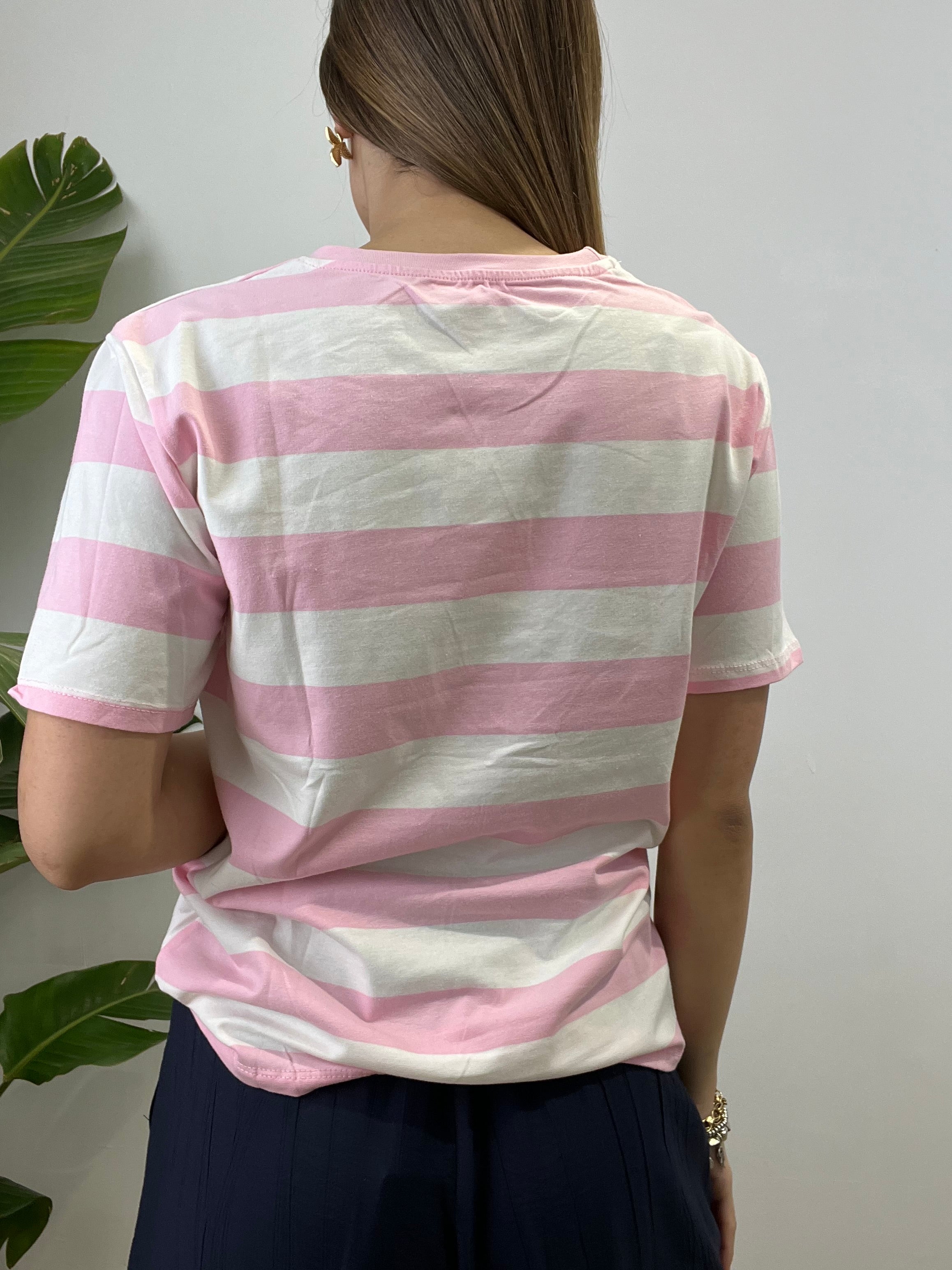 T-SHIRT RIGHE BASSOTTO ROSA