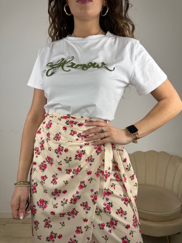 T-SHIRT GLAMOUR BIANCA/VERDE T-SHIRT GLAMOUR BIANCA/VERDE