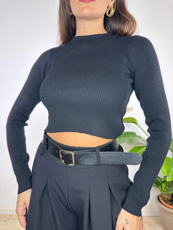 MAGLIA CROP LAMINATA NERO MAGLIA CROP LAMINATA NERO