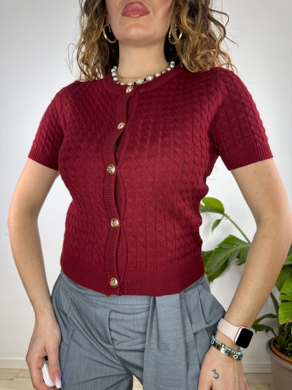PULL CARDIGAN TRECCINE BORDEAUX PULL CARDIGAN TRECCINE BORDEAUX
