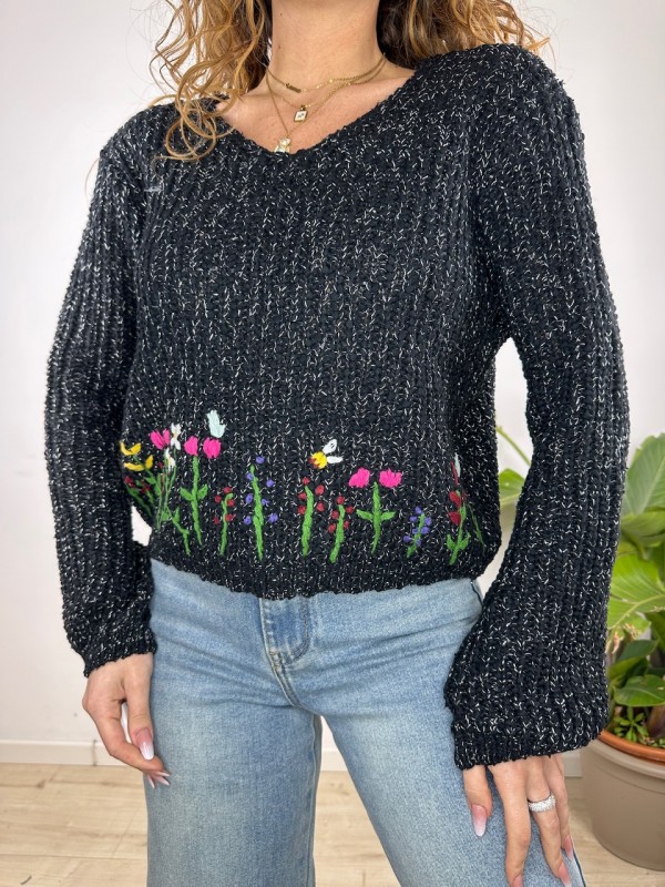 PULLOVER FLOWERS NERO PULLOVER FLOWERS NERO