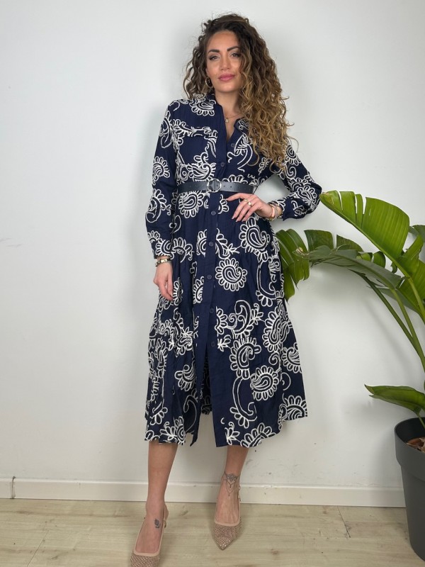 LONG DRESS CHEMISIER RICAMATO BLU LONG DRESS CHEMISIER RICAMATO BLU