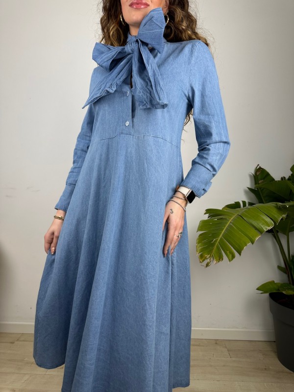 LONG DRESS FIOCCO DENIM CHIARO LONG DRESS FIOCCO DENIM CHIARO
