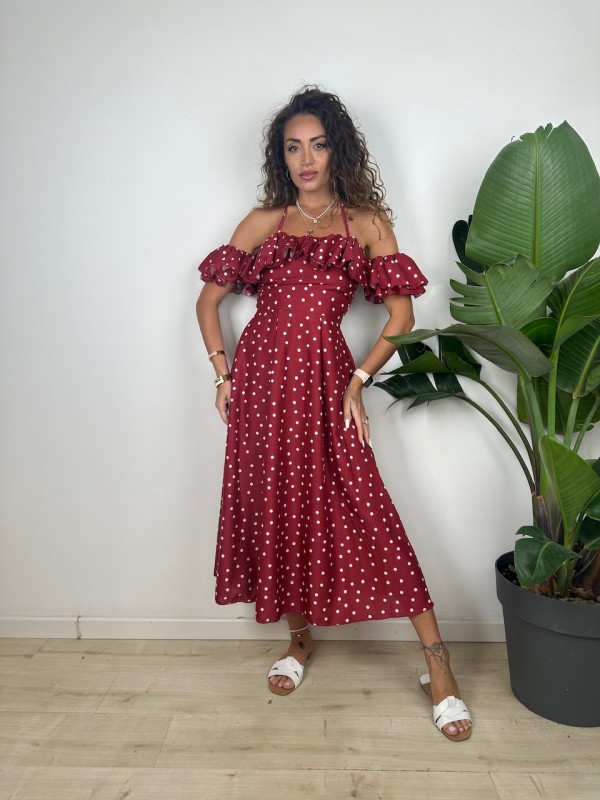 LONG DRESS POIS BORDEAUX LONG DRESS POIS BORDEAUX
