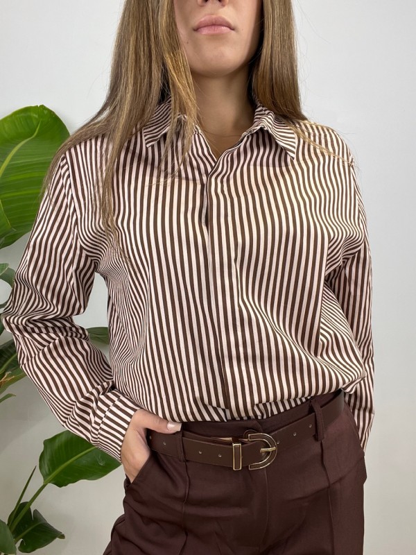 CAMICIA GIOVY BIANCA RIGHE MARRONE CAMICIA GIOVY BIANCA RIGHE MARRONE