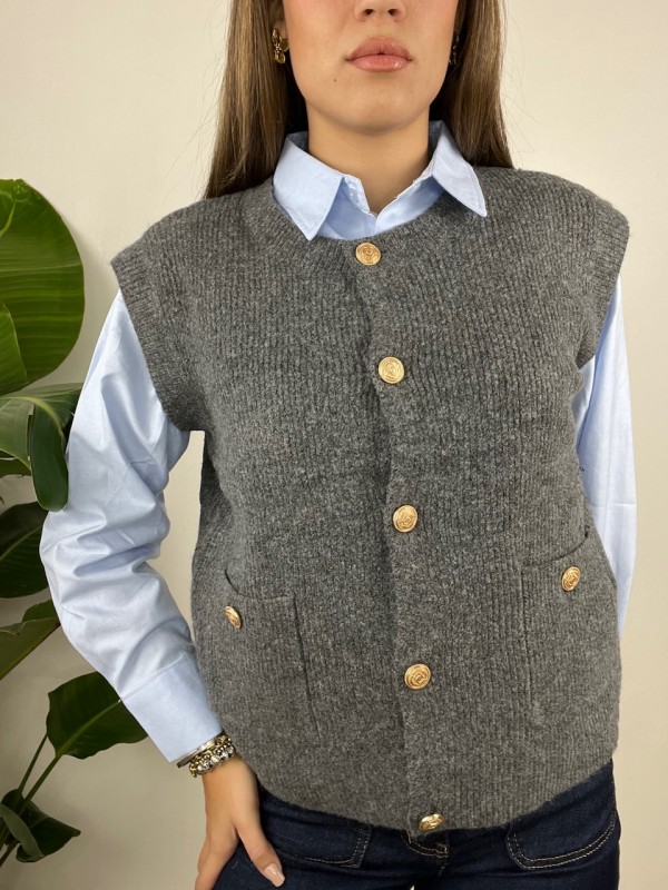 GILET BOTTONI ORO GRIGIO GILET BOTTONI ORO GRIGIO