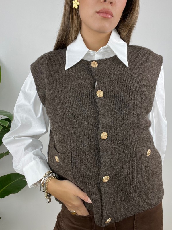 GILET BOTTONI ORO MARRONE GILET BOTTONI ORO MARRONE