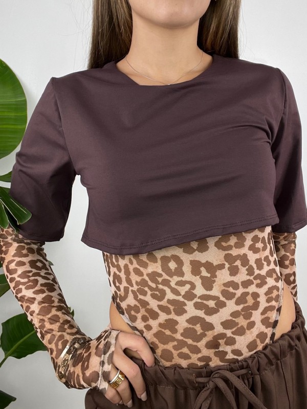 T-SHIRT LOSY MARRONE CON MACULATA T-SHIRT LOSY MARRONE CON MACULATA