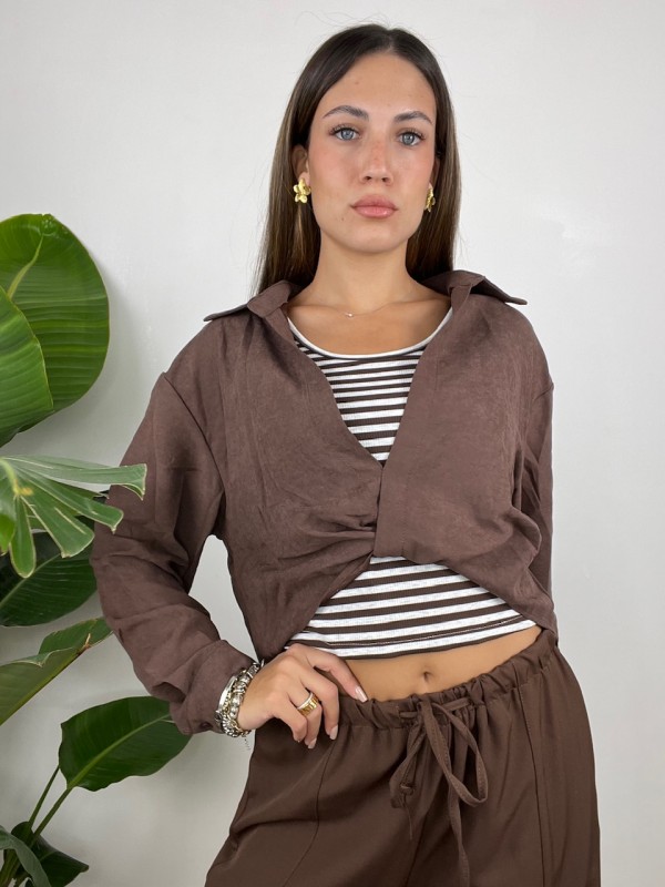 CAMICIA CON CANOTTA RIGHE MARRONE CAMICIA CON CANOTTA RIGHE MARRONE