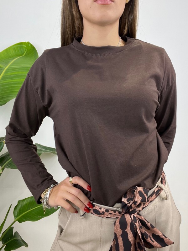 T-SHIRT SIMPLY CON SPALLINE MARRONE T-SHIRT SIMPLY CON SPALLINE MARRONE