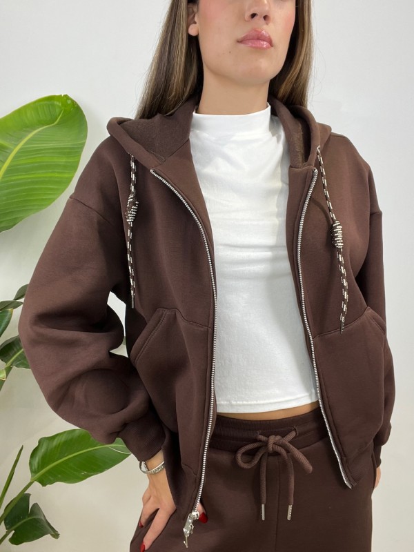 FELPA SIMPLY CON ZIP LUMINA MARRONE FELPA SIMPLY CON ZIP LUMINA MARRONE
