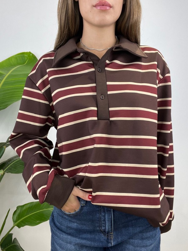 POLO FELPA RIGHE MARRONE POLO FELPA RIGHE MARRONE