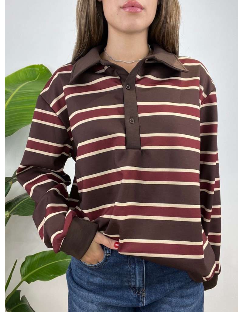 POLO FELPA RIGHE MARRONE