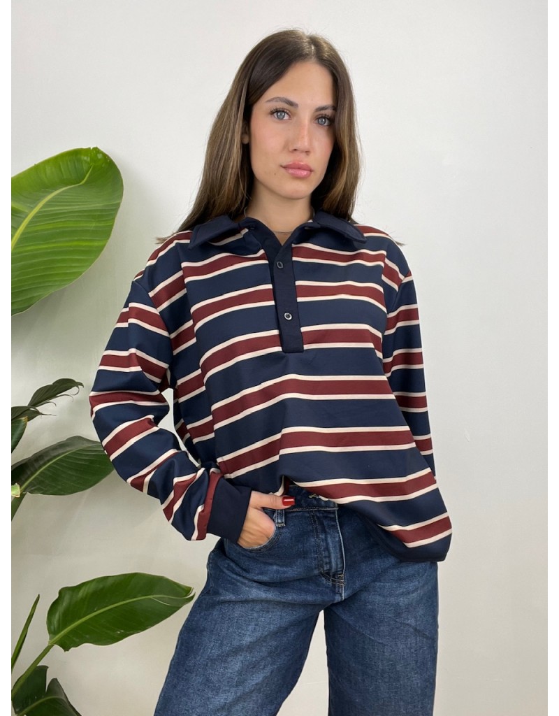 POLO FELPA RIGHE BLU