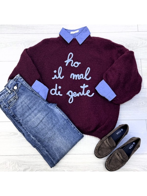 PULLOVER HO IL MAL DI GENTE BORDEAUX PULLOVER HO IL MAL DI GENTE BORDEAUX