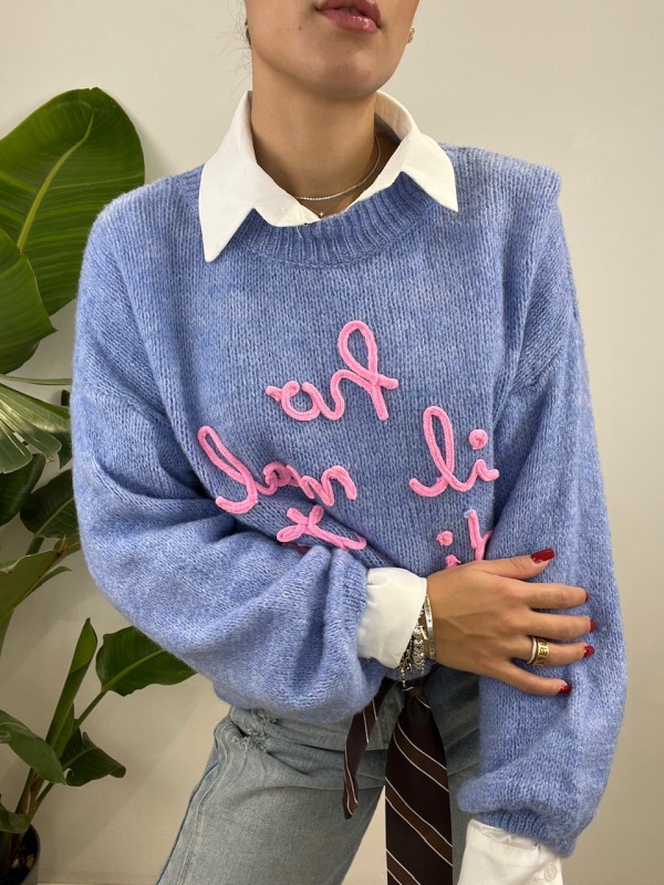 PULLOVER HO IL MAL DI GENTE AZZURRO PULLOVER HO IL MAL DI GENTE AZZURRO