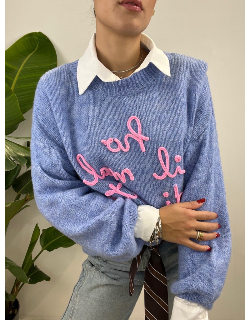 PULLOVER HO IL MAL DI GENTE AZZURRO