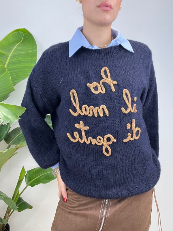 PULLOVER HO IL MAL DI GENTE BLU PULLOVER HO IL MAL DI GENTE BLU