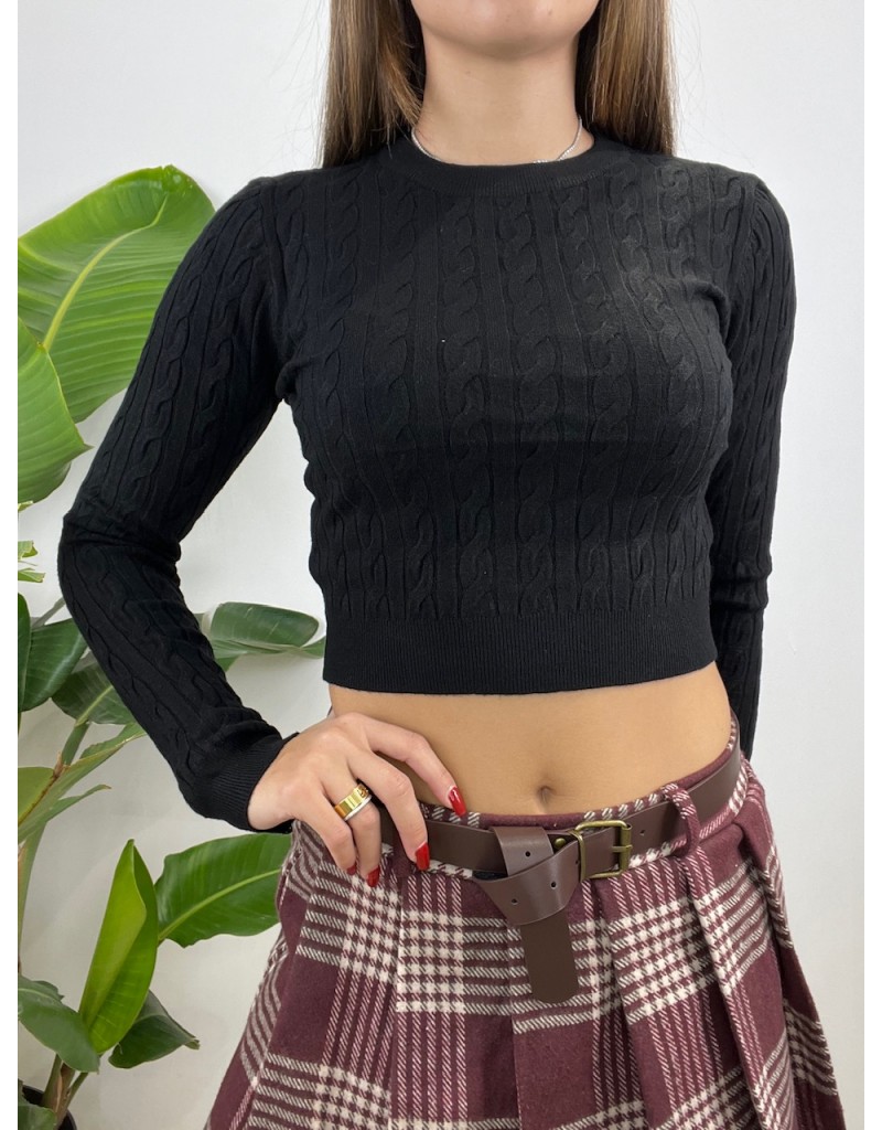 PULL CROP TRECCINE NERO